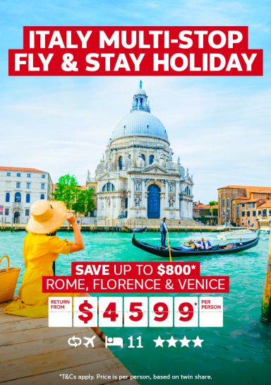 Italy multi-stop fly & stay holiday. Save up to $800* Rome, Florence & Venice return from $4599* per person