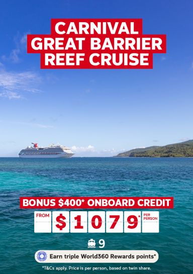 Carnival Great Barrier Reef Cruise. Bonus $400* onboard credit from $1079* per person