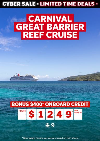 Carnival Great Barrier Reef Cruise. Bonus $400* onboard credit from $1249* per person
