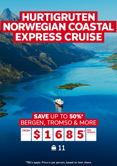 Hurtigruten Norwegian Coastal Express cruise. Save up to 50%* Bergen, Tromso & more from $1685* per person
