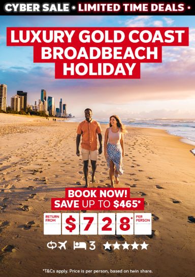 Luxury Gold Coast Broadbeach holiday. Book now! Save up to $465* return from $728* per person