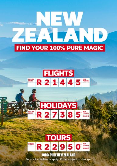 Two cyclists overlooking New Zealand's misty lakes and mountain ranges featuring flights from R21445 holidays from R27385 and tours from R22950