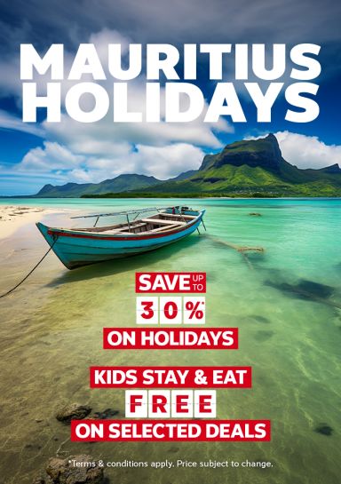 A view of Mauritius beach and mountain regarding a Mauritius holiday package.