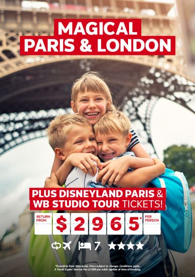 Magical Paris & London plus Disneyland Paris & WB Studio Tour Tickets. Roundtrip from Vancouver return from $2965* per person