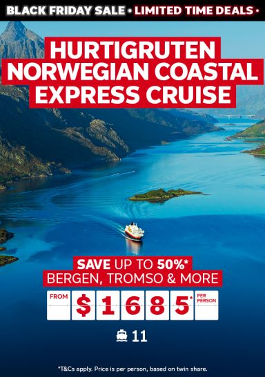 Hurtigruten Norwegian Coastal Express Cruise. Save up to 50%* Bergen, Tromso & more from $1685* per person