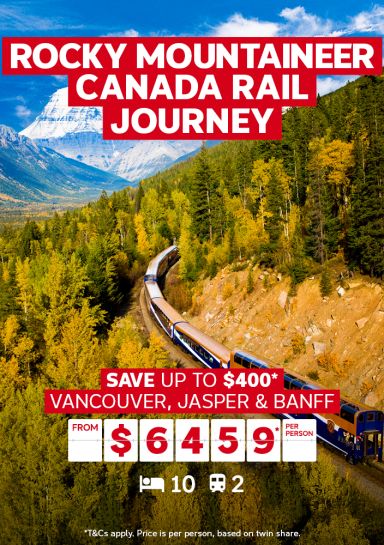 Rocky Mountaineer Canada rail journey. Save up to $400* Vancouver, Jasper & Banff from $6459* per person
