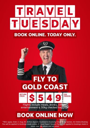 Travel Tuesday Deal Fly to Gold Coast return ex AKL from $549*pp