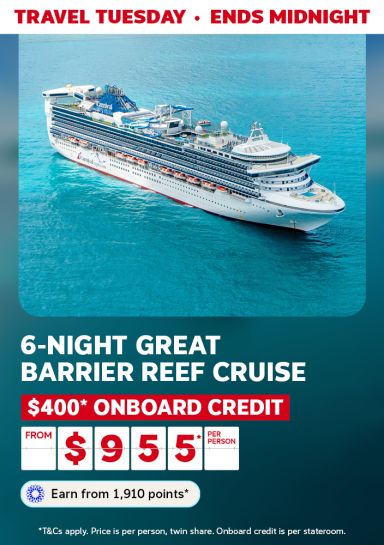Carnival cruise ship at sea featuring a 6-night Great Barrier Reef cruise from $955* per person