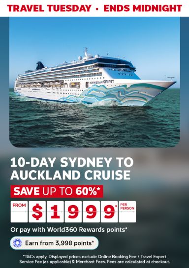 Norwegian Cruise Line ship at sea featuring a 10-day Sydney to Auckland cruise from $1,999