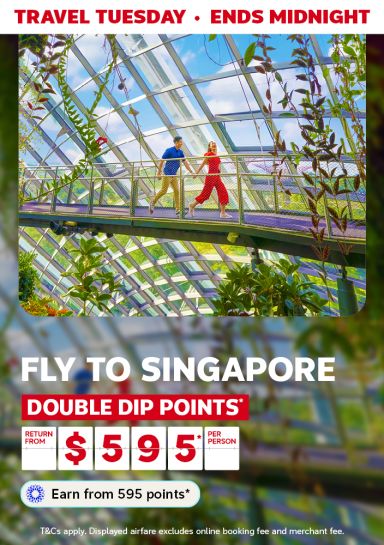 Travel Tuesday: fly to Singapore return from $595pp, double dip points, walking through Gardens by the Bay glasshouse