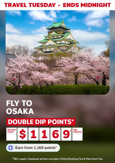 Osaka castle surrounded by cherry blossoms featuring return flights to Osaka from $1,1169