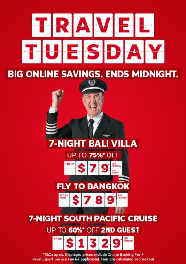 Pilot promoting Travel Tuesday: Bali villa from $79/night, Bangkok flights $789, South Pacific cruise 60% off 2nd guest