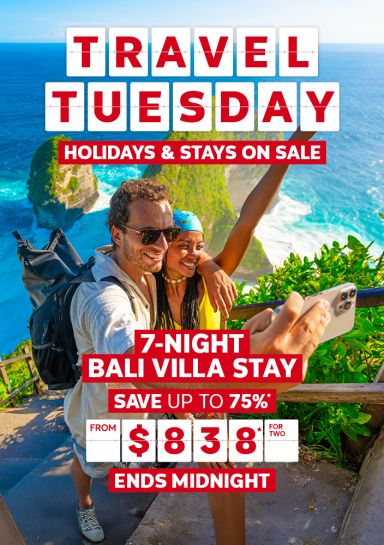 Travel Tuesday - holidays & stays on sale | 7-night Bali Villa Stay - save up to 75%* - from $838* for two. Ends Midnight