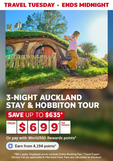 Teenager at Hobbiton featuring a 3-night Auckland stay & Hobbiton tour from $699