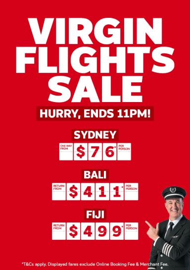 Virgin flights sale. Hurry, ends 11pm! Sydney one way from $76* per person, Bali return from $411* per person, Fiji return from $499* per person