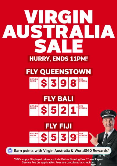 Virgin Australia sale - hurry, ends 11pm. Return flights to Quenstown from $398, return flights to Bali from $521, return flights to Fiji from $539
