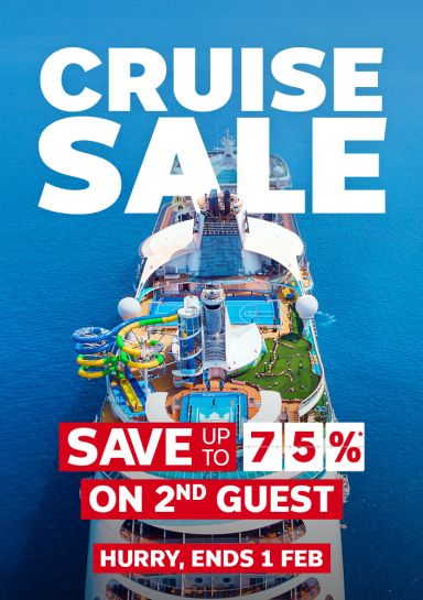 Cruise sale - save up to 75%* on 2nd guest | hurry, ends 1 Feb