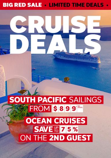 Cruise deals. South Pacific sailings from $899* per person, Ocean cruises save up to 75%* on the 2nd guest