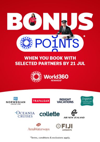 Bonus World360 Points when booking with selected partners by 21 Jul