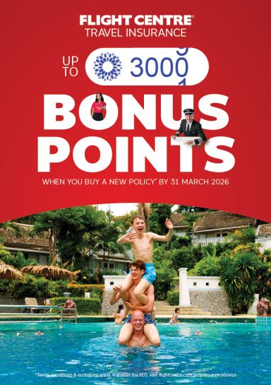 Flight Centre Travel insurance | up to 3,000 bonus points when you buy a new policy* by 31 March 2026 | *Terms, conditions & exclusions apply. Consider the PDS. Visit https://www.flightcentre.com.au/p/insurancebonus