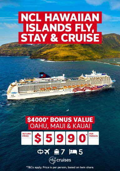 NCL Hawaiian Islands fly, stay & cruise. $4000* bonus value. Oahu, Maui & Kauai return from $5990* per person