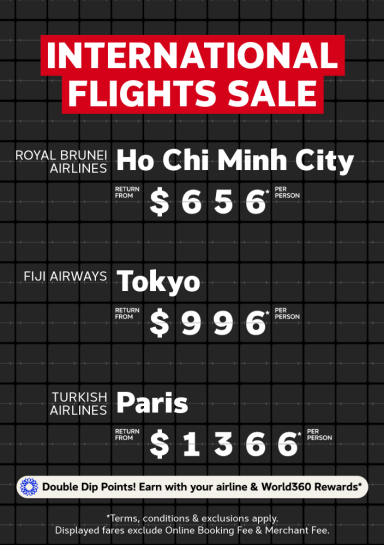 international flight sale fiji airways tokyo $996 per person turkish airlines paris $1366 per person turkish airlines paris return from $1366 per person