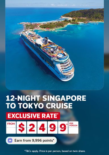 12-night Singapore to Tokyo cruise | exclusive rate* from $2,499* per person | Earn from 9,9996 points* | *T&Cs apply. Price is per person, based on twin share | Royal Caribbean cruise ship