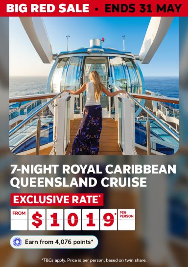 Claude responded: > Woman standing at the bow of a Royal Caribbean cruise ship gazing at open ocean for a Big Red Sale 7-night Queensland cruise from $1019 per person Woman standing at the bow of a Royal Caribbean cruise ship gazing at open ocean for a Big Red Sale 7-night Queensland cruise from $1019 per person