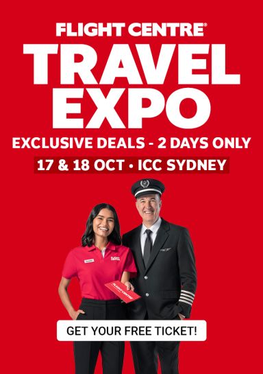 Flight Centre Captain & Co-Captain celebrating the Flight Centre Travel Expo in ICC Sydney