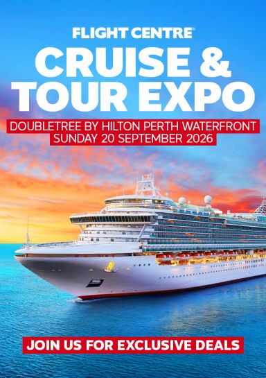 Cruise ship at sea, featuring the Flight Centre Cruise & Tour expo in Perth, 20 September