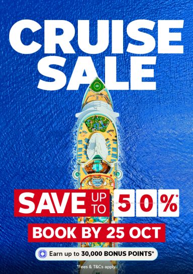 Cruise ship in turquoise waters for Cruise Sale save up to 50 percent book by 25 October
