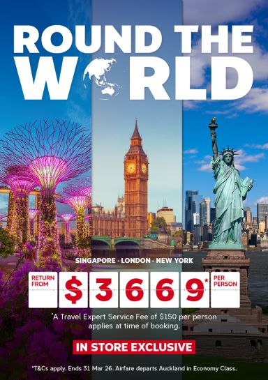 Round the World Flight Singapore, London, NYC return from $3669*pp