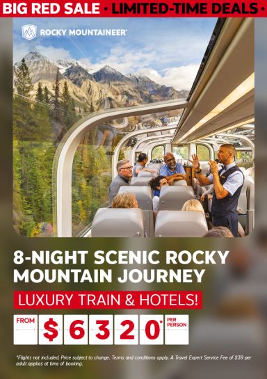 8-night scenic Rocky Mountain journey from $6320* per person | Luxury train & hotels!
