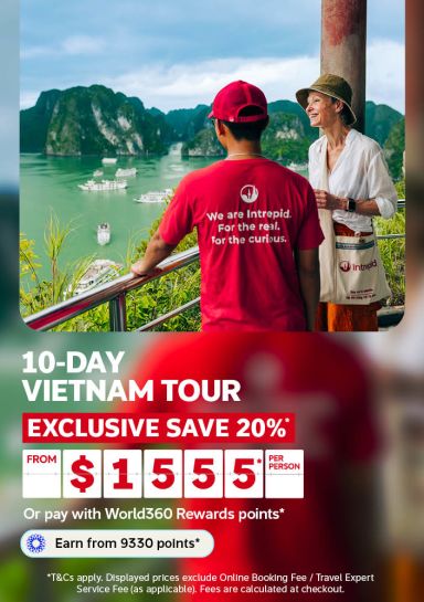 Tourists with Intrepid looking out at Ha Long Bay in Vietnam featuring a 10-day Vietnam tour from $1,555