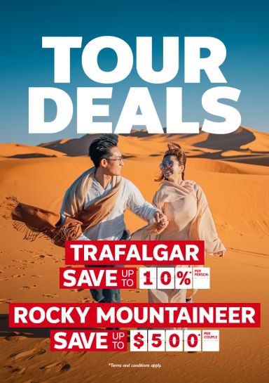 Tour Deals - Trafalgar - Save up to 10%, Rocky Mountaineer Save up to $500