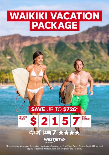 WestJet Vacations 7-night Waikiki vacation package - save up to $726* return from $2157* per person