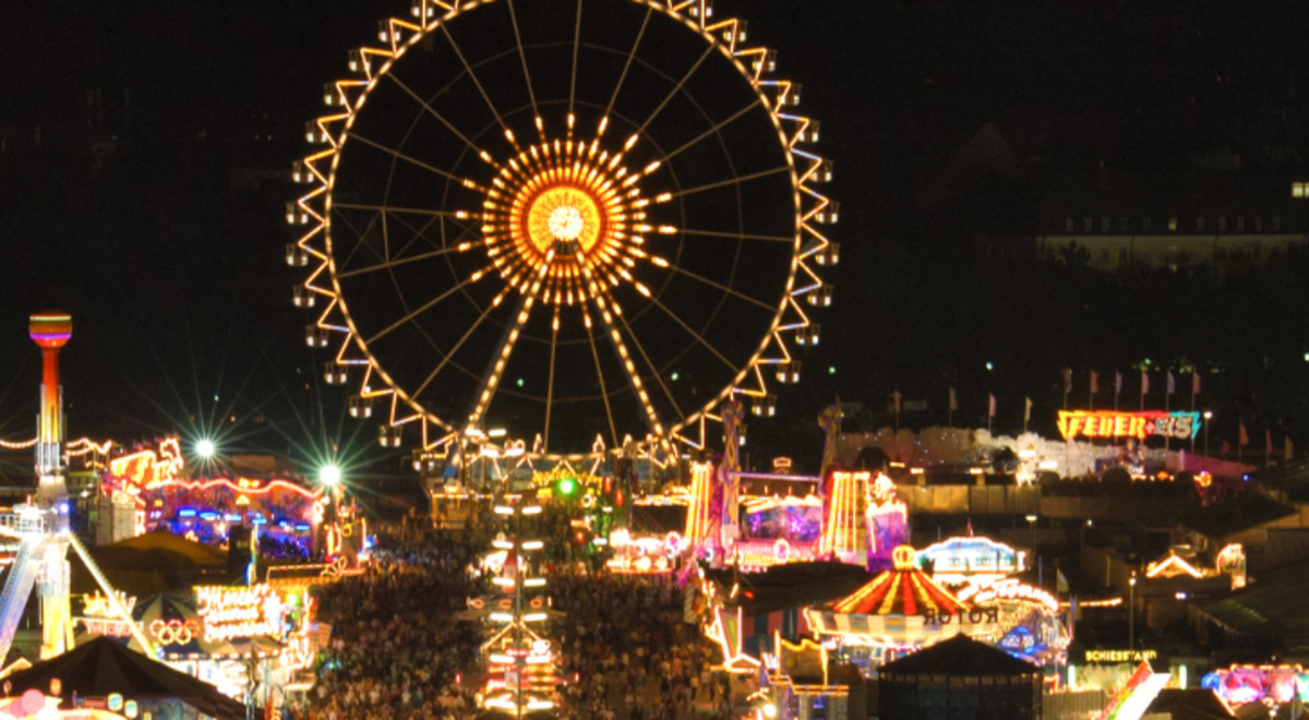 The Oktoberfest rides at night 