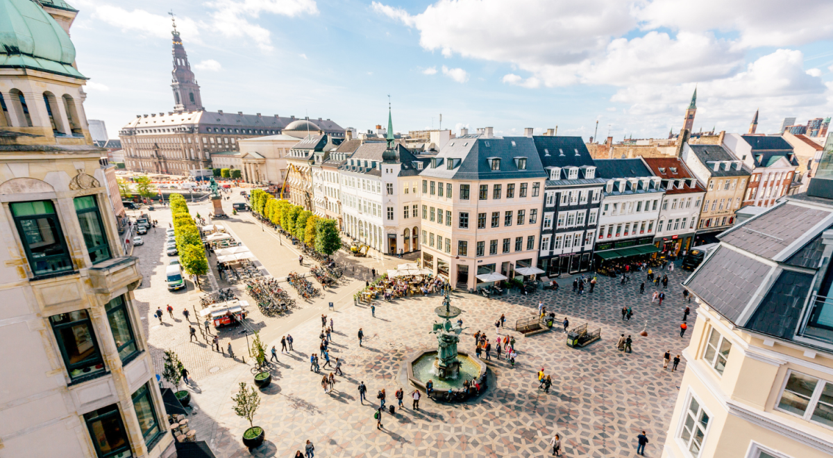 Aerial view of Stroget in Copenhagen, Denmark