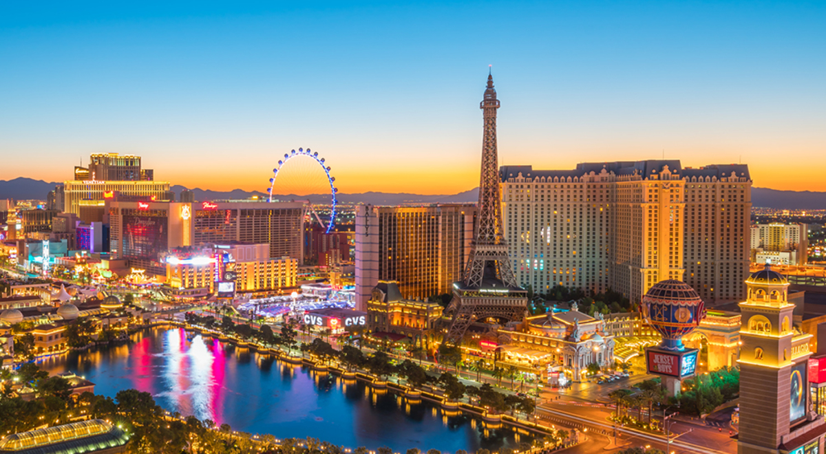 Wide view of Las Vegas at sunset
