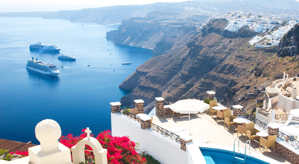 Cruise ships in the water off the coast of Greece