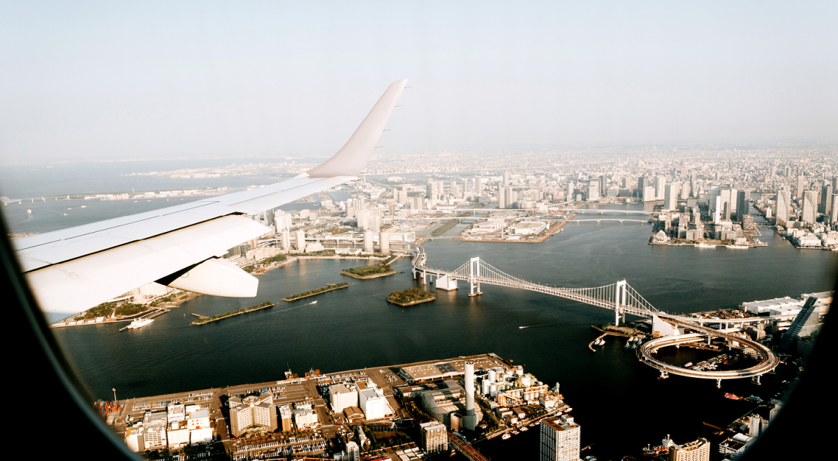 View of city from plane window