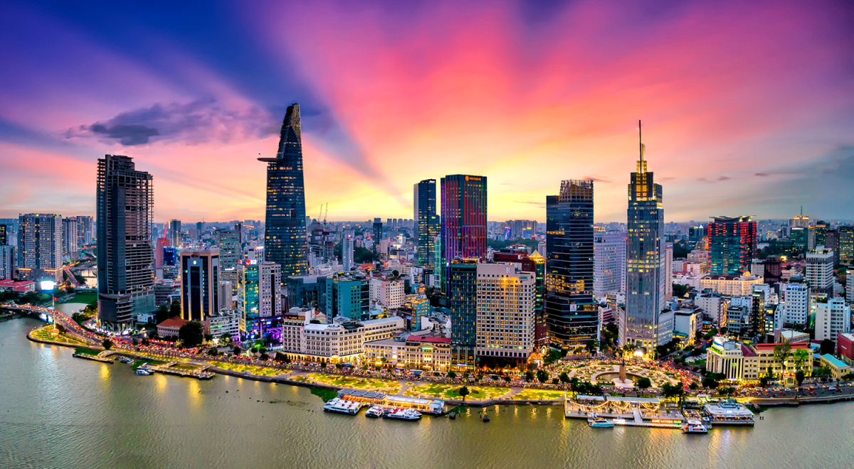 The Ho Chi Minh City skyline at sunrise