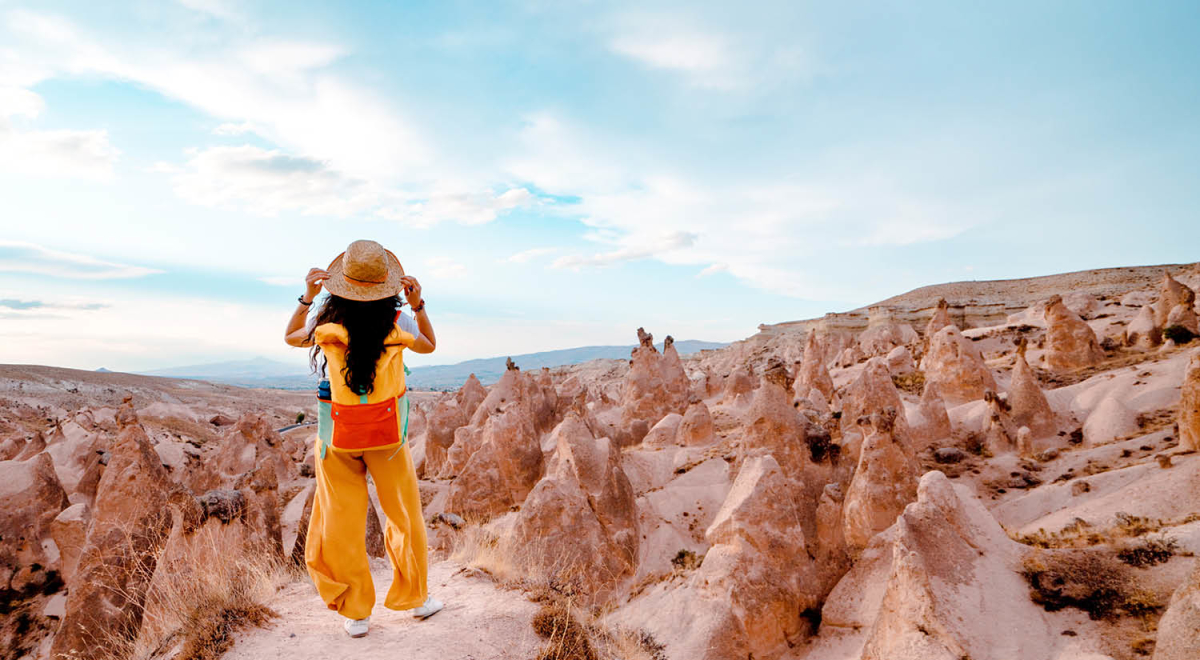 A traveller standing in Göreme National Park