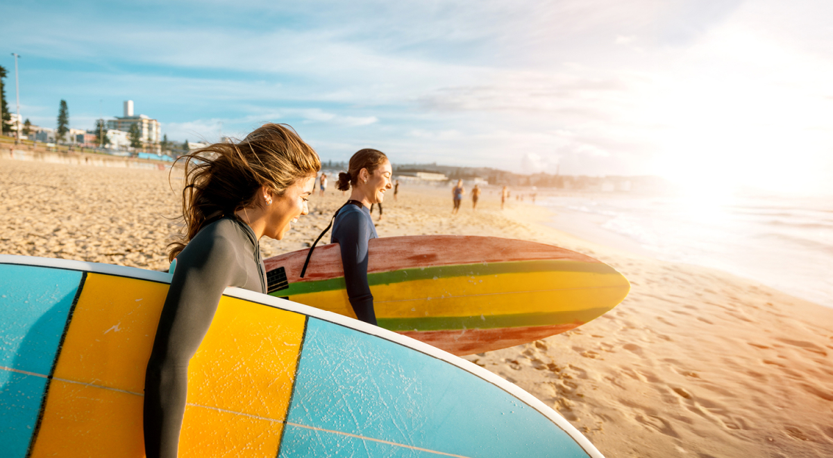 Surfers on a beach in Australia