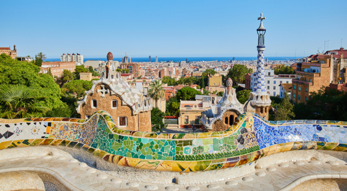 The monumental zone of Park Guell in Barcelona, Spain