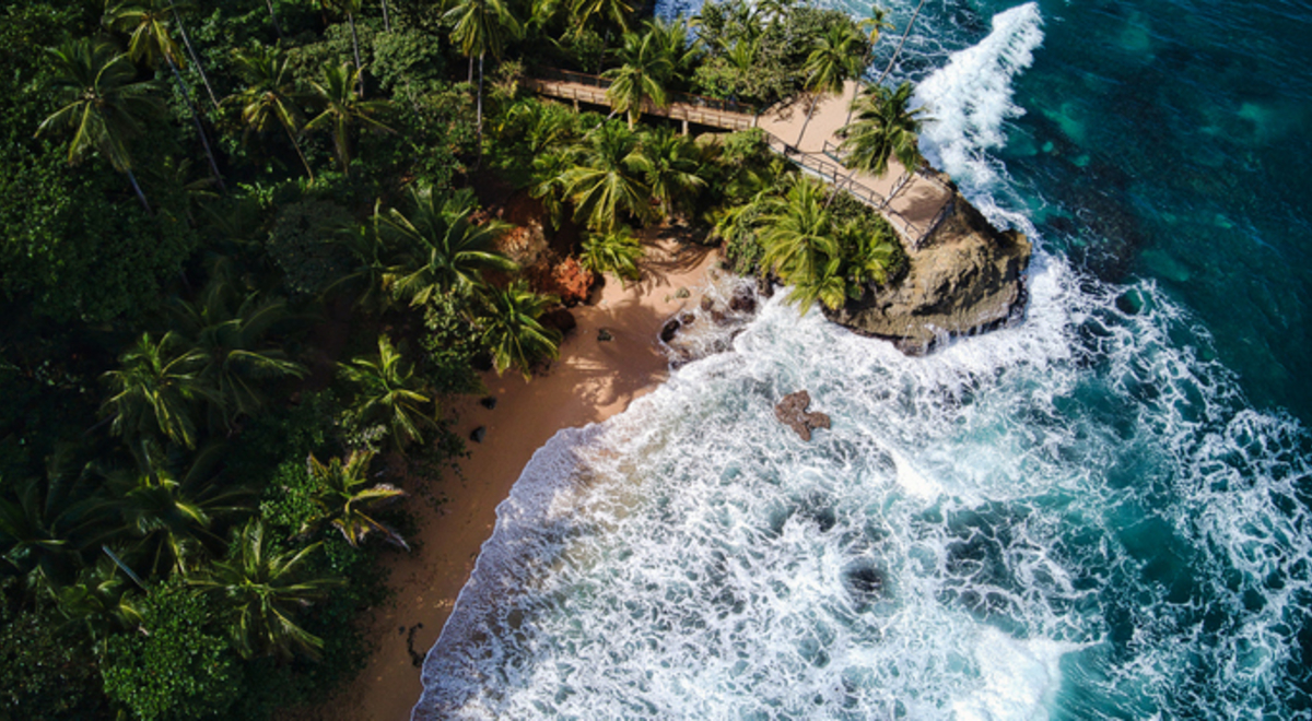 Aerial view of a beach in Central America.