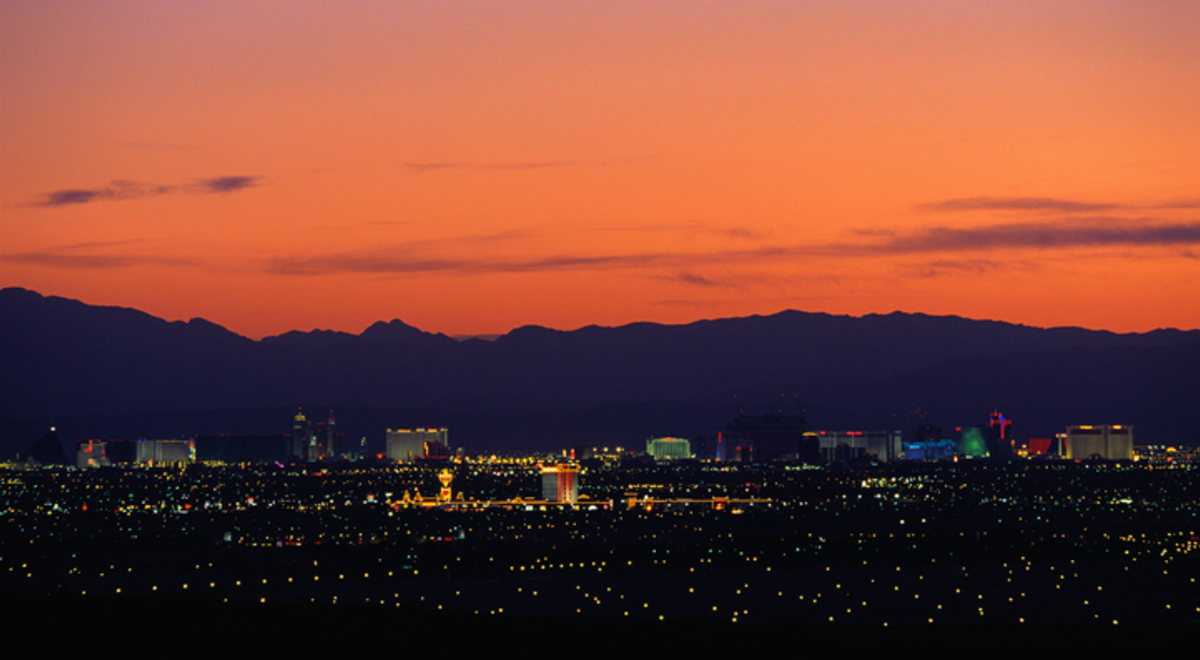 Far shot of Las Vegas at night.