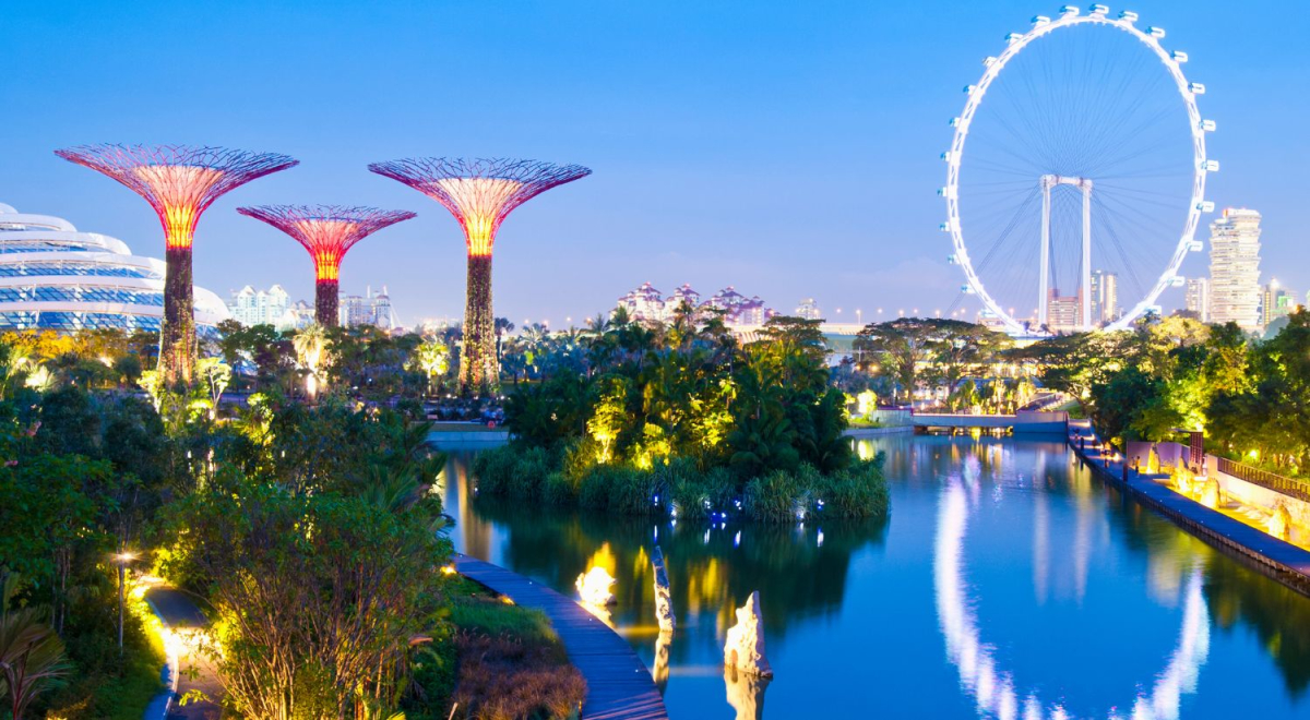 towers and ferris wheel in singapore