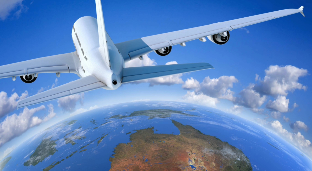 Concept of an airliner flying high above Australia