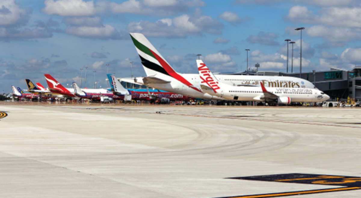 Landed planes on the airport tarmac 